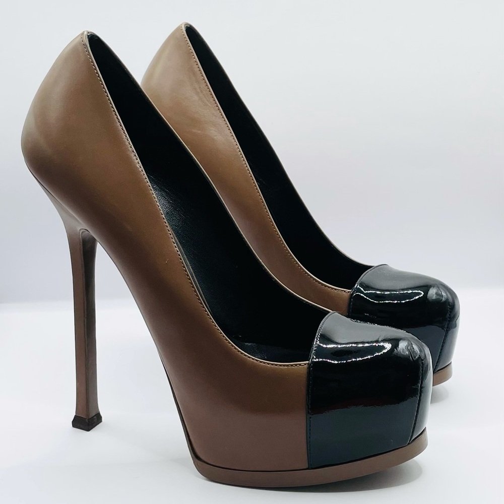 YSL yves saint laurent stilleto pump brand new brown black tan heels womens 38.5